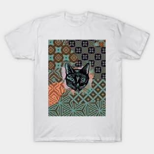 Black cat collage and patterns T-Shirt